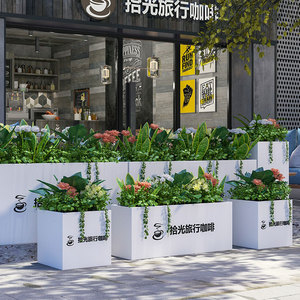 新款玻璃钢花盆组合 商业街方形美陈花钵 户外公园景区花器